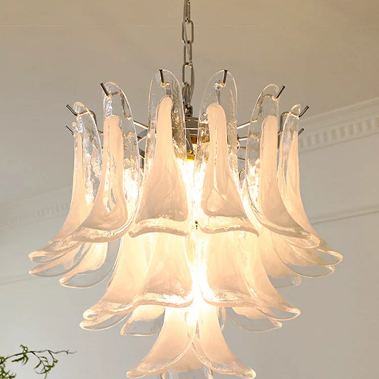 Elara White Petal Glass LED Chandelier for Staircase & Villa Décor chandelier