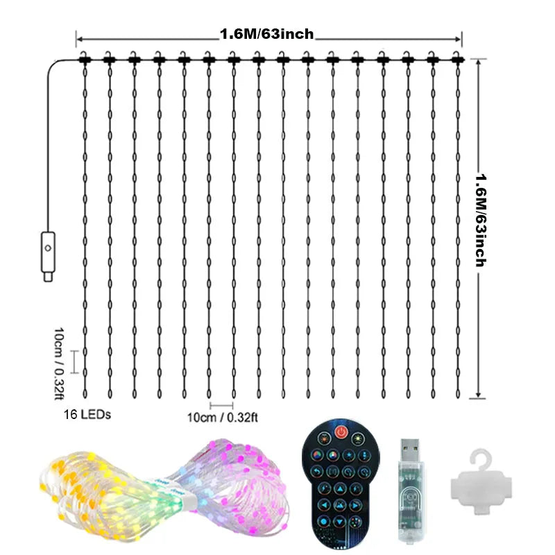 APP Controlled 16 Million Colors RGB LED Curtain Lights Holiday Party Decoration holiday lighting