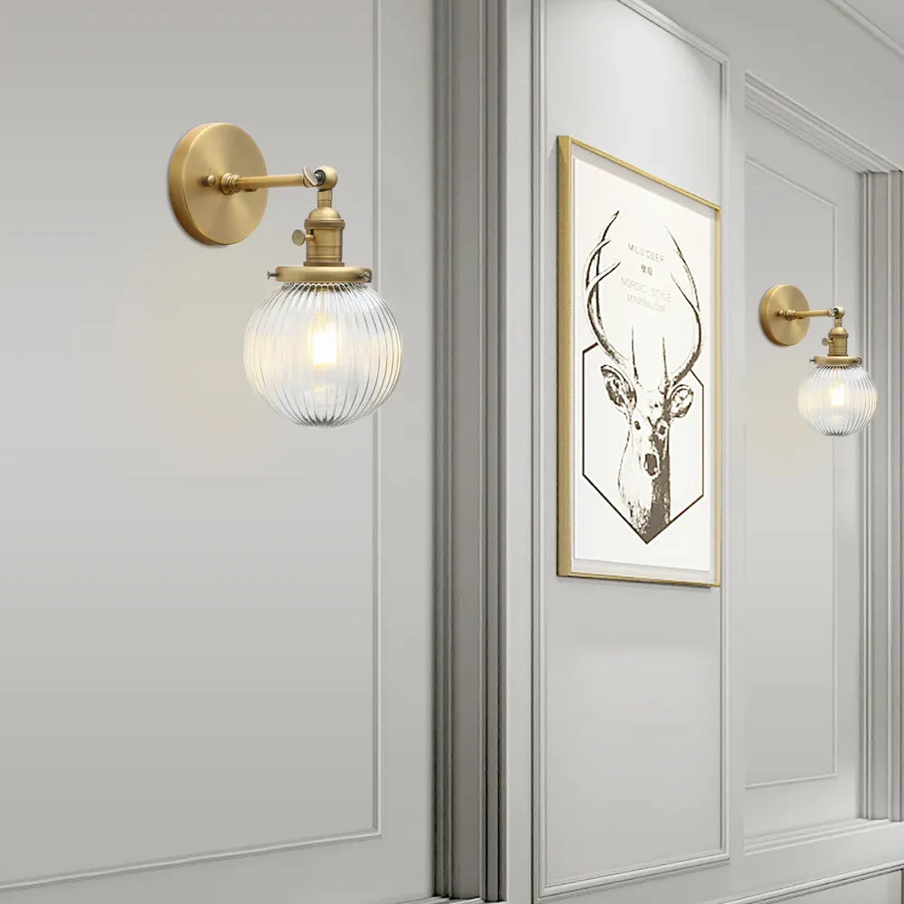 Permo Industrial Ribbed Globe Glass Wall Light - Stylish Switched Sconces For Kitchen Living Room