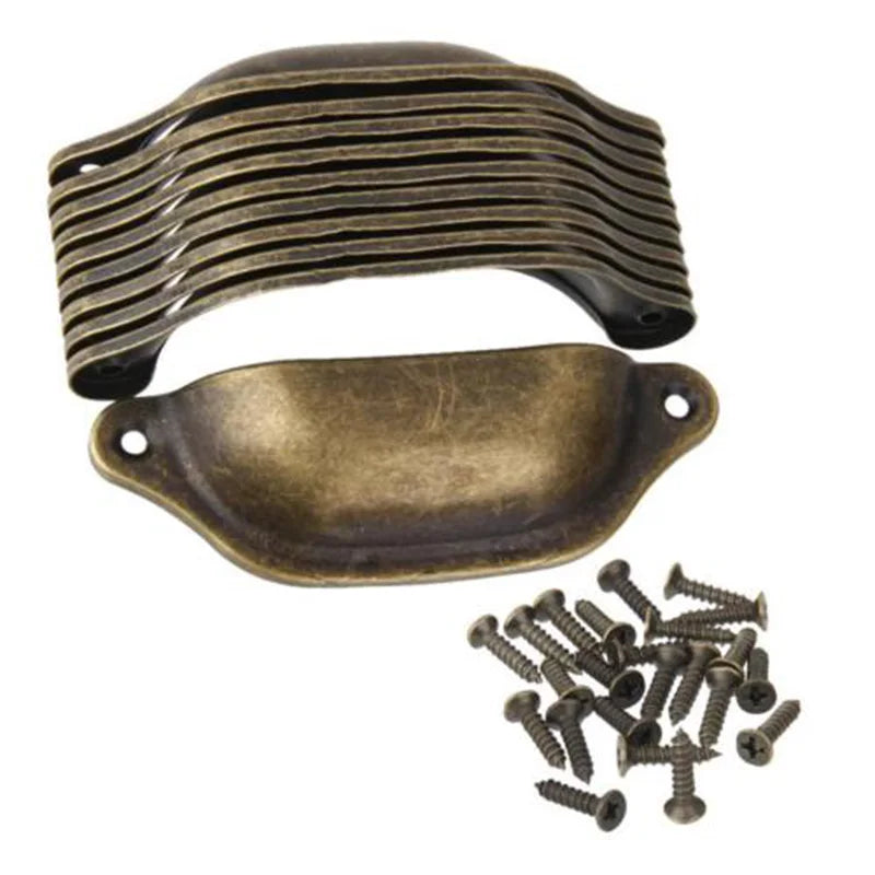 10Pcs Retro Antique Brass Shell Pull Handles – Vintage Kitchen Drawer and Cabinet Knobs 10pcs Door Pull