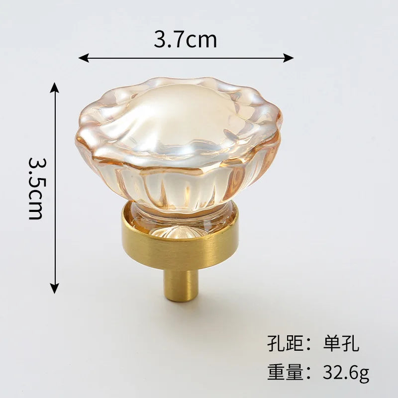 Brass Crystal Cupboard Cabinet Handle Kitchen Drawer Knobs Light Luxury Furniture Hardware Transparent Handle Home