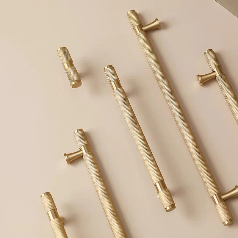 Gold Knurled Brass Handles – Textured Kitchen Cabinet Pulls and Wardrobe Knobs (50-500mm) Handle