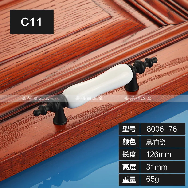 European Ceramic Cabinet Handles – Black and White Wardrobe Drawer Pulls for Kitchen and Furniture C11-8006-76 Handles