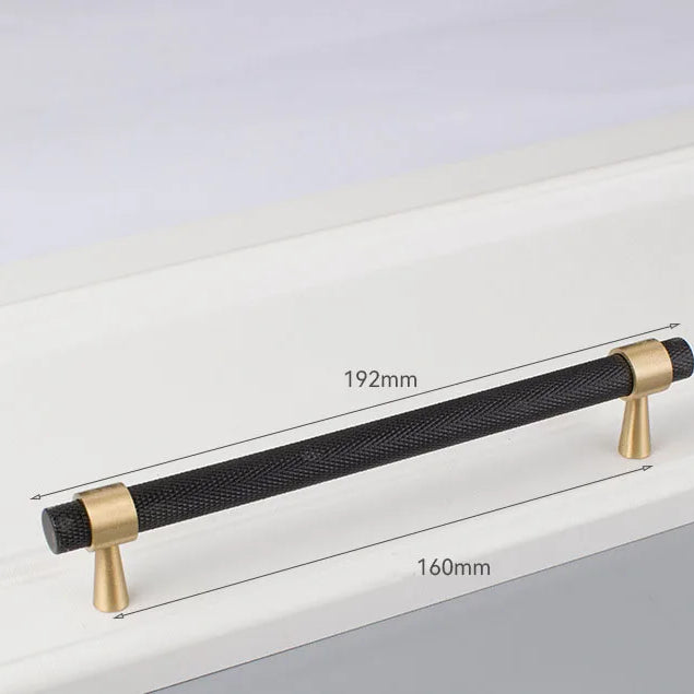 Solid Brass Knurled Cabinet Handles – Gold and Black Wardrobe Knobs and Drawer Pulls 9010-192B Handles