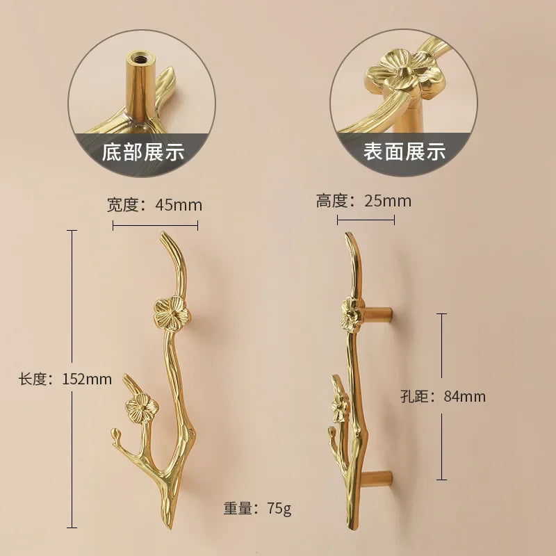 Luxury Brass Flower and Leaf Cabinet Handles – Chinese-Style Decorative Pulls for Wardrobes and Drawers 10-to left / 1