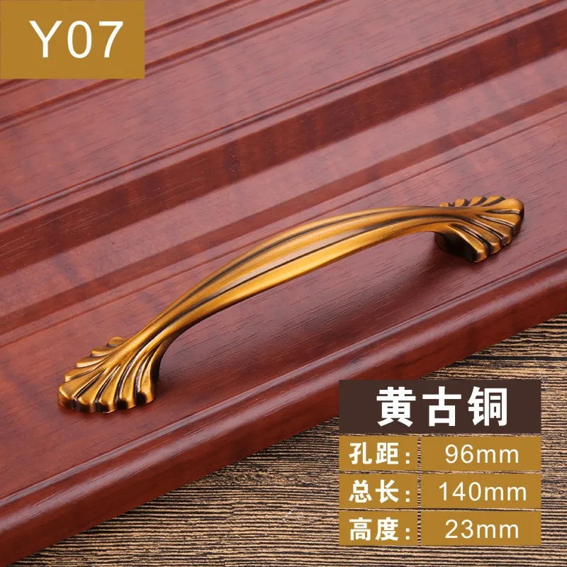 Antique Yellow Bronze Cabinet Handles - Brushed Vintage Drawer Pulls for Kitchen and Wardrobe Doors Y07 96mm Handles