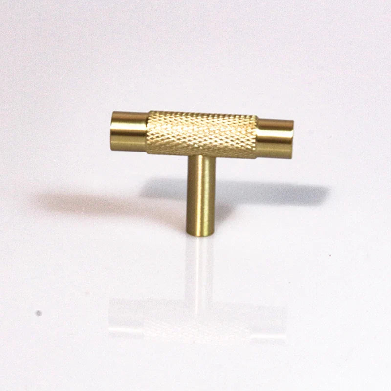 Knurled Brass T-Bar Handles – Modern Cabinet Knobs and Kitchen Cupboard Pulls L50mm 9005 knob
