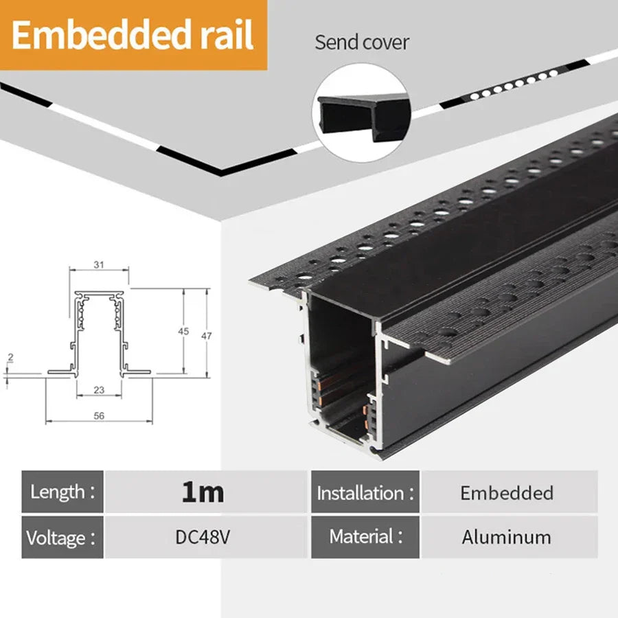 Tarck Only - 2m Magnetic Rail Linear Track Lighting Accessories - Ceiling Magnet Track Kits 1M recessed rail B / CHINA