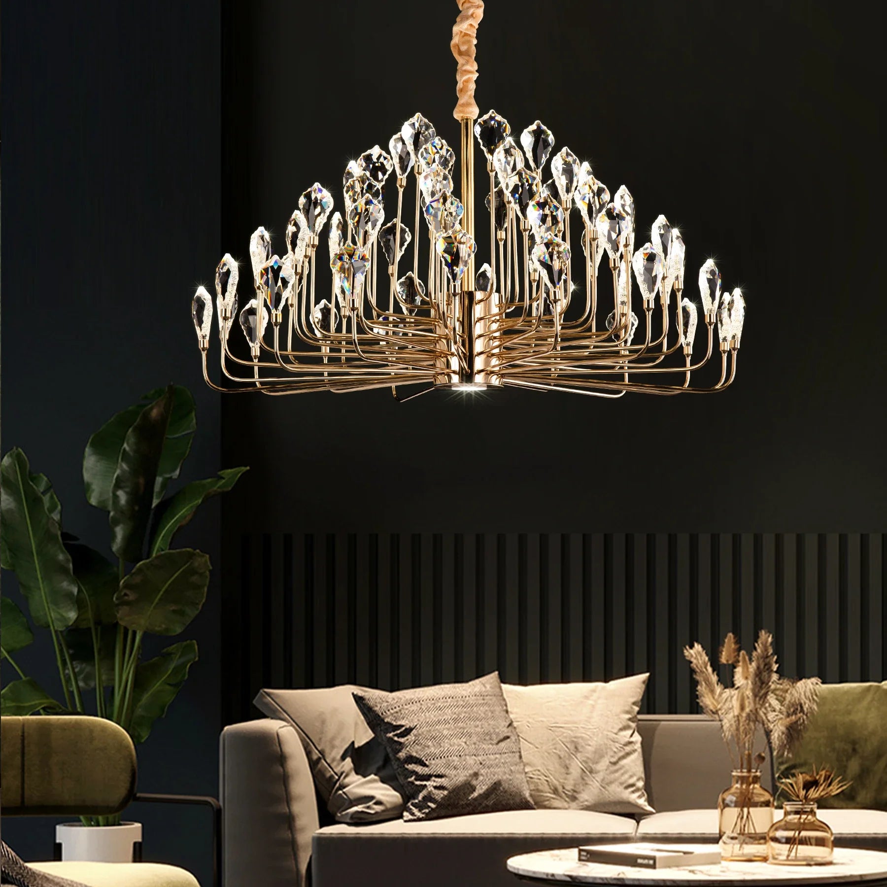 Serena Gold Crystal LED Chandelier – Modern Pendant Light for Dining & Living Room chandelier
