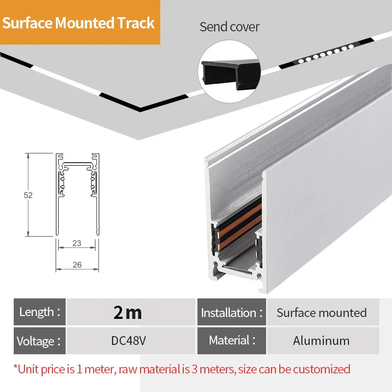 2 Meter White LED Magnetic Track Lighting System Accessories - Ceiling Recessed Magnet Rail Lamp Kit 2M surface rail