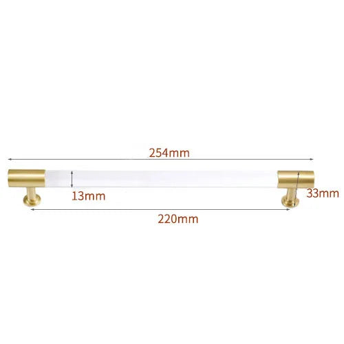 Transparent Acrylic Furniture Handles – Brass Cabinet Pulls and Wardrobe Knobs 254mm length Handles
