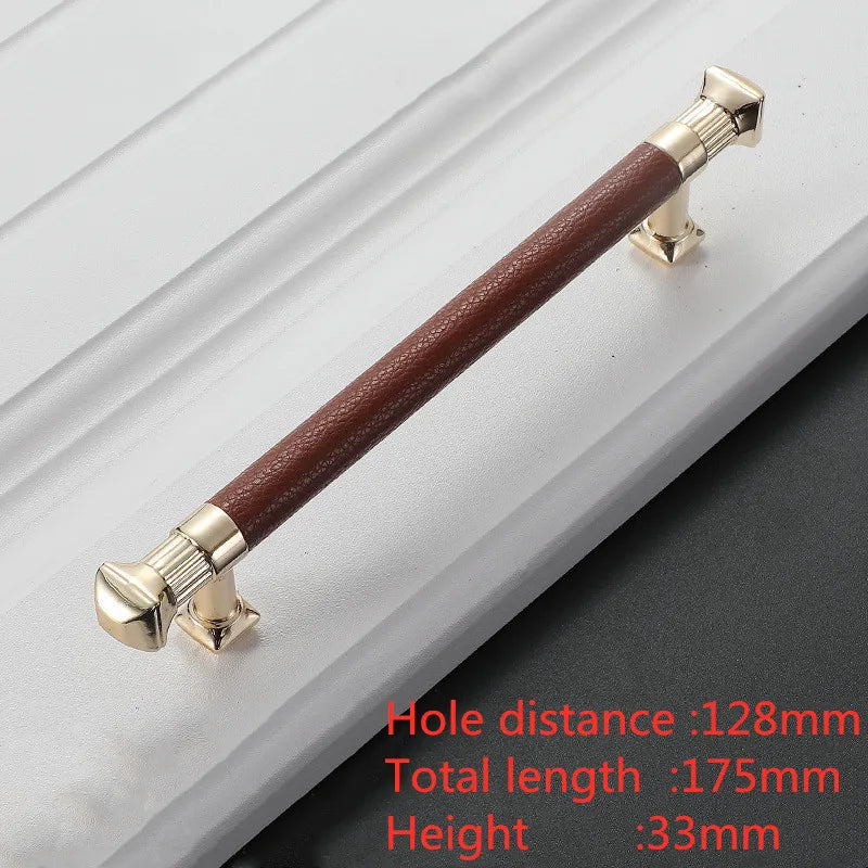 Modern Leather and Zinc Alloy Cabinet Handle – Elegant Drawer Pulls for Kitchen Wardrobe and Furniture (96mm) red