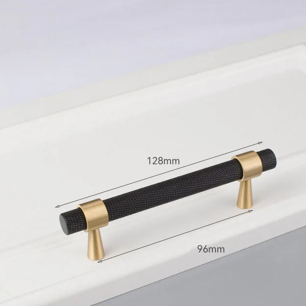 Solid Brass Knurled Cabinet Handles – Gold and Black Wardrobe Knobs and Drawer Pulls 9010-128B Handles