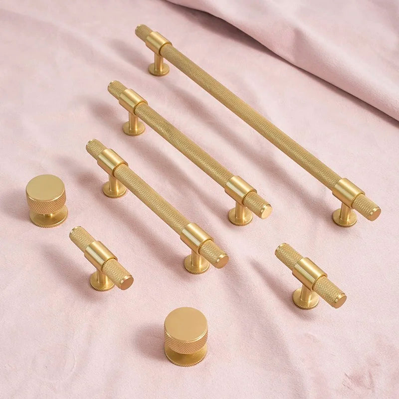 Knurled Brass Handles – Modern Kitchen Cabinet Pulls and Wardrobe Knobs (28mm-278mm) Handles