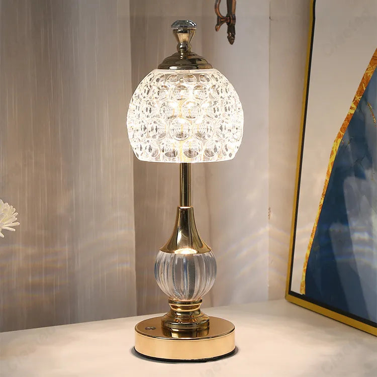 Nordic crystal and acrylic bedside table lamp on a nightstand
