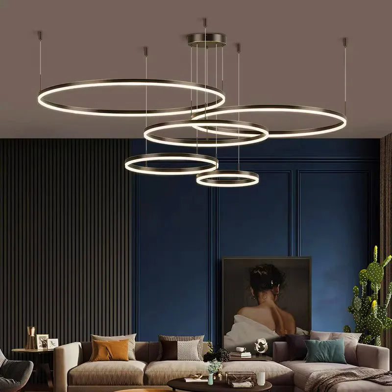 Nordic modern LED chandelier as the ambient layer in a living room