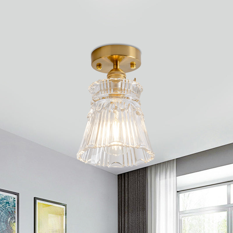 Industrial Chic Meets Modern Versatility: The Clear Glass Single - Light Gold Ceiling Light