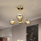 Daphne’s Mid - Century Charm: Amber Glass Orb Semi - Flush Chandelier Ceiling Light
