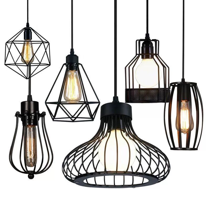 Catherine - Adjustable Industrial Pendant Light With Metal Cage (Various Shapes)