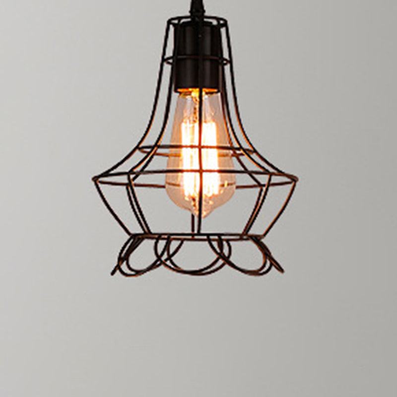 Catherine - Adjustable Industrial Pendant Light With Metal Cage (Various Shapes) Black / Lace