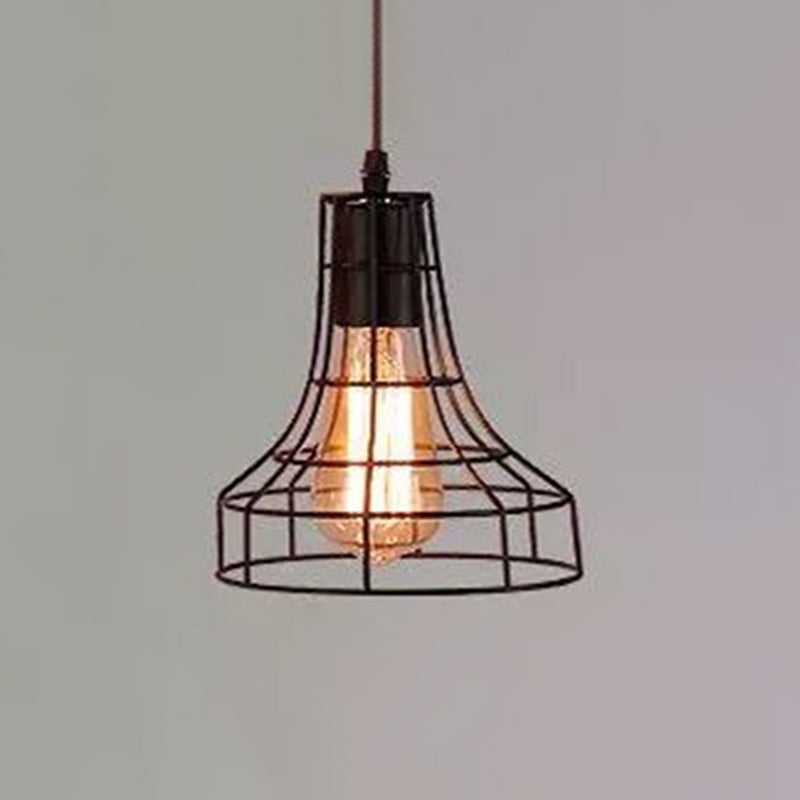 Catherine - Adjustable Industrial Pendant Light With Metal Cage (Various Shapes) Black / Trumpet