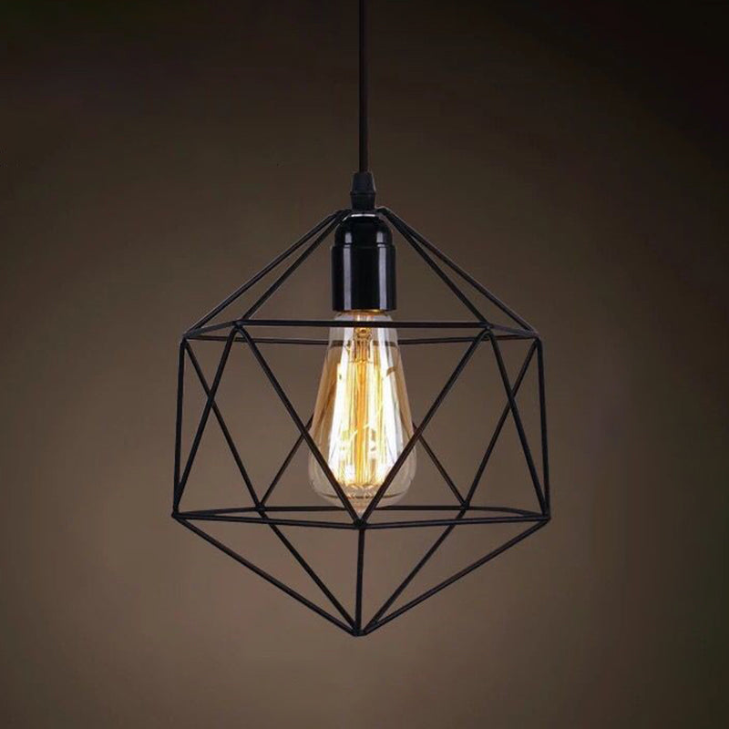 Catherine - Adjustable Industrial Pendant Light With Metal Cage (Various Shapes) Black / Hexagon