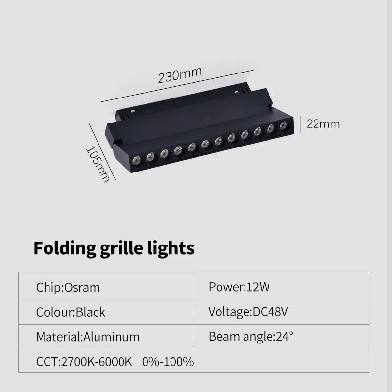 New Magnetic Track Light - Dimmable with Remote Control and 48V LED Ceiling Lamp fold grille 12w / Warm white 3000K