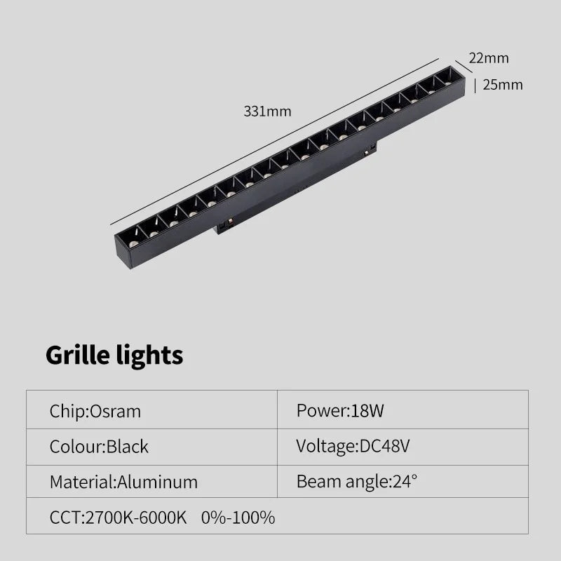 New Magnetic Track Light - Dimmable with Remote Control and 48V LED Ceiling Lamp grille light 18w / Cool white 6000K