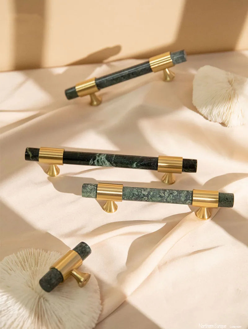 Natural Stone Cabinet Handles – Brass and Marble Wardrobe Knobs for Nordic Furniture Handles