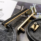 Black Leather and Gold Zinc Alloy Cabinet Handle – Luxury Drawer Pull for Wardrobes and Dressers (128mm) Handles