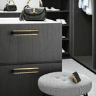 Black Leather and Gold Zinc Alloy Cabinet Handle – Luxury Drawer Pull for Wardrobes and Dressers (128mm) Handles