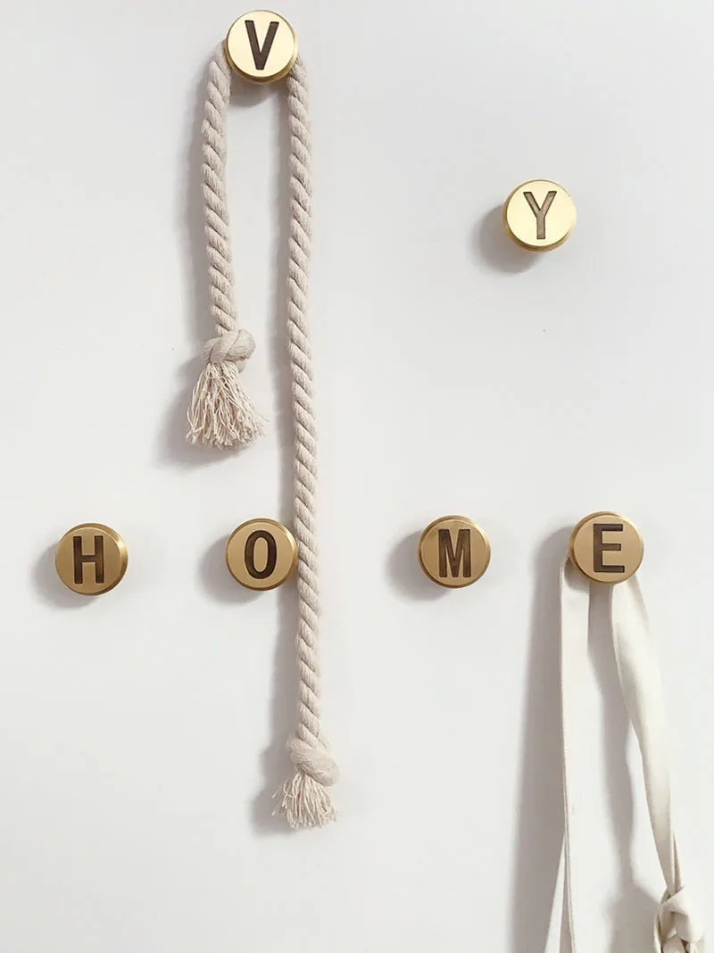 Solid Brass Letter Wall Hooks – Gold Bag Cloth and Cap Hanger for Home Decor and Cabinet Handles wall Hook