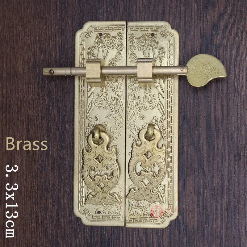 Retro Chinese-Style Antique Copper Brass Shade Carved Door Handles (13cm/16cm) Handles