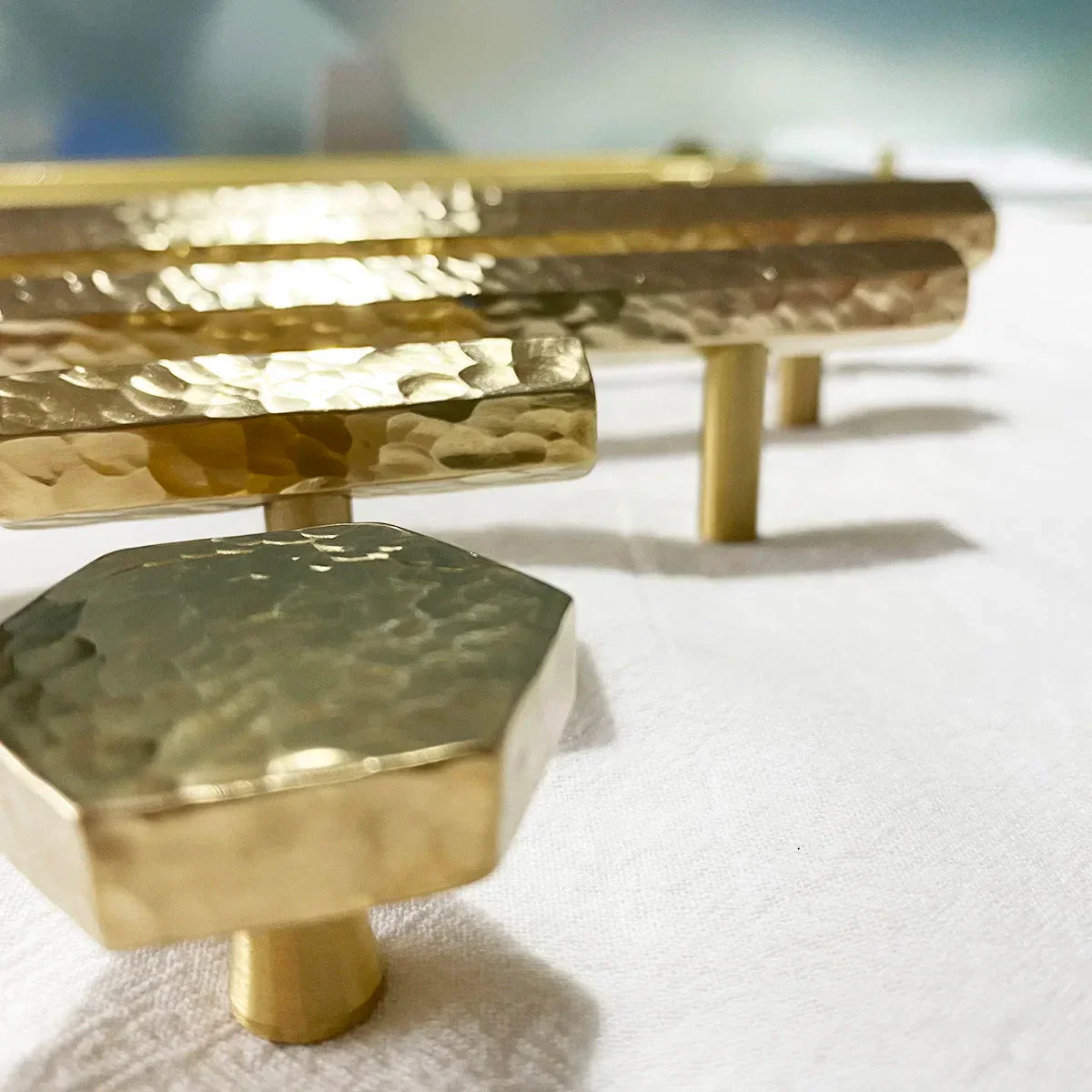LUX Brass Hammered Hexagonal T-Bar Handles – Long Cabinet and Wardrobe Pulls (600mm/1000mm) Handles