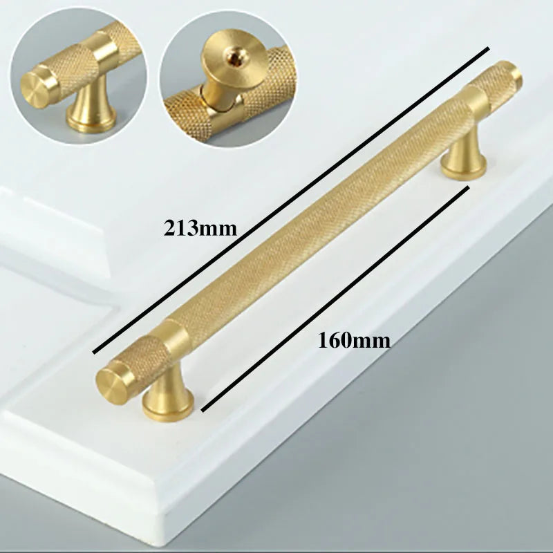 Gold Knurled Brass Handles – Textured Kitchen Cabinet Pulls and Wardrobe Knobs (50-500mm) 8.4 inches length / 1 piece