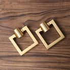 2pcs Brass Cabinet Door Handles – Single Hole Square Cupboard Pull Rings 1 Handles