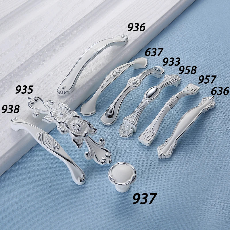 European Ivory White Cabinet Handle – Elegant Zinc Alloy Drawer Pulls for Dressers Closets and Cupboards (96mm) Handles