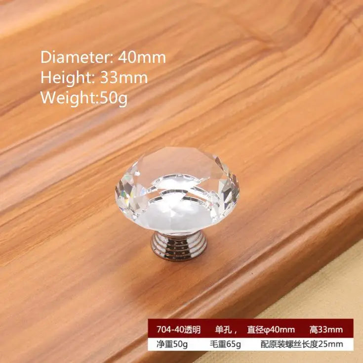Round Cut Crystal Ball Knobs – Polished Chrome Cabinet Handles in 30mm 40mm 50mm (Clear Pink Blue Green Amber) 40mm