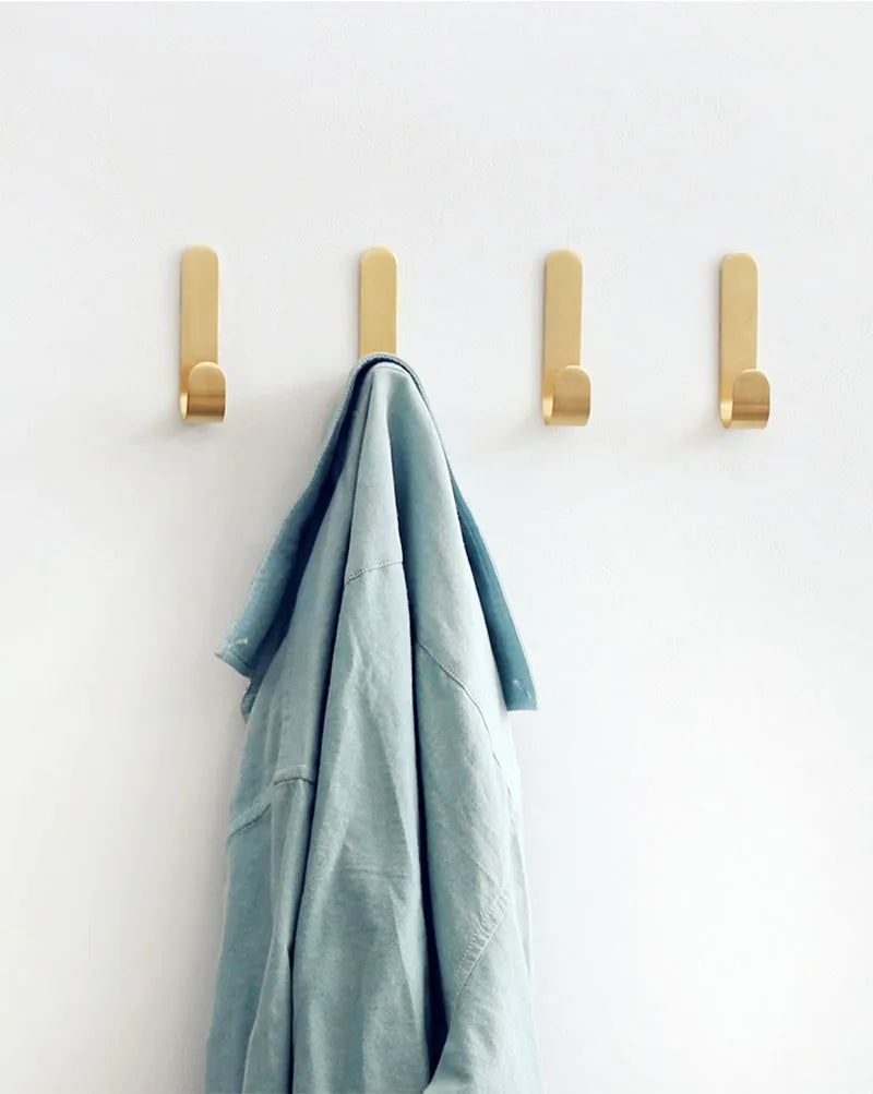 2pcs Brass Wall Hooks – Nail-Free Gold Adhesive Hangers for Towels Bags and Clothes wall Hook