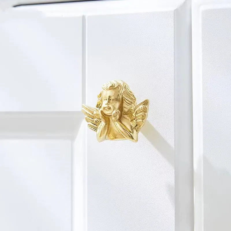 Brass European Angel Cabinet Handles - Vintage Gold Knobs for Wardrobes Dressers and Drawers Knobs