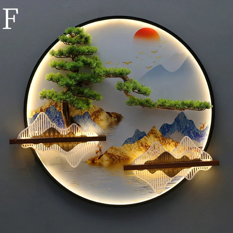 Dlight Decor Round 3D LED Wall Art Light F / Dia 80cm / Dimmable warm light|Black border Wall Art