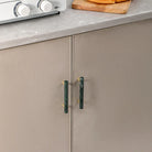 Green and White Marble Cabinet Handle – Luxury Natural Stone Drawer Pulls with Brass Base (50mm-200mm) Handles