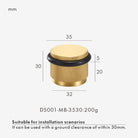 Brushed metal adjustable door stop diagram: 35 mm diameter, 30 mm height, black ring