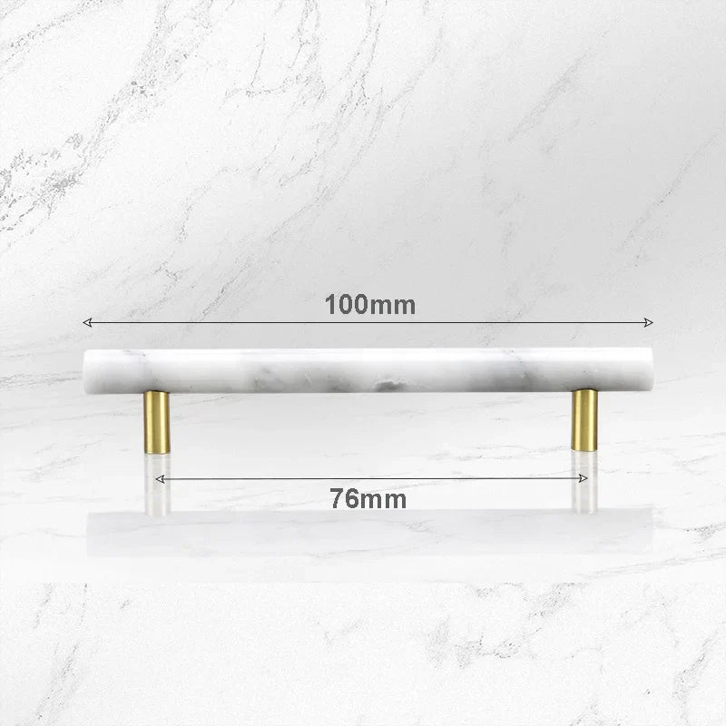 Green and White Marble Cabinet Handle – Luxury Natural Stone Drawer Pulls with Brass Base (50mm-200mm) white 100mm