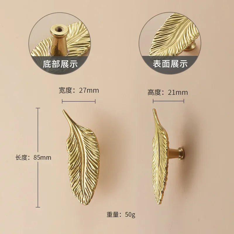 Luxury Brass Flower and Leaf Cabinet Handles – Chinese-Style Decorative Pulls for Wardrobes and Drawers 9-to left / 1