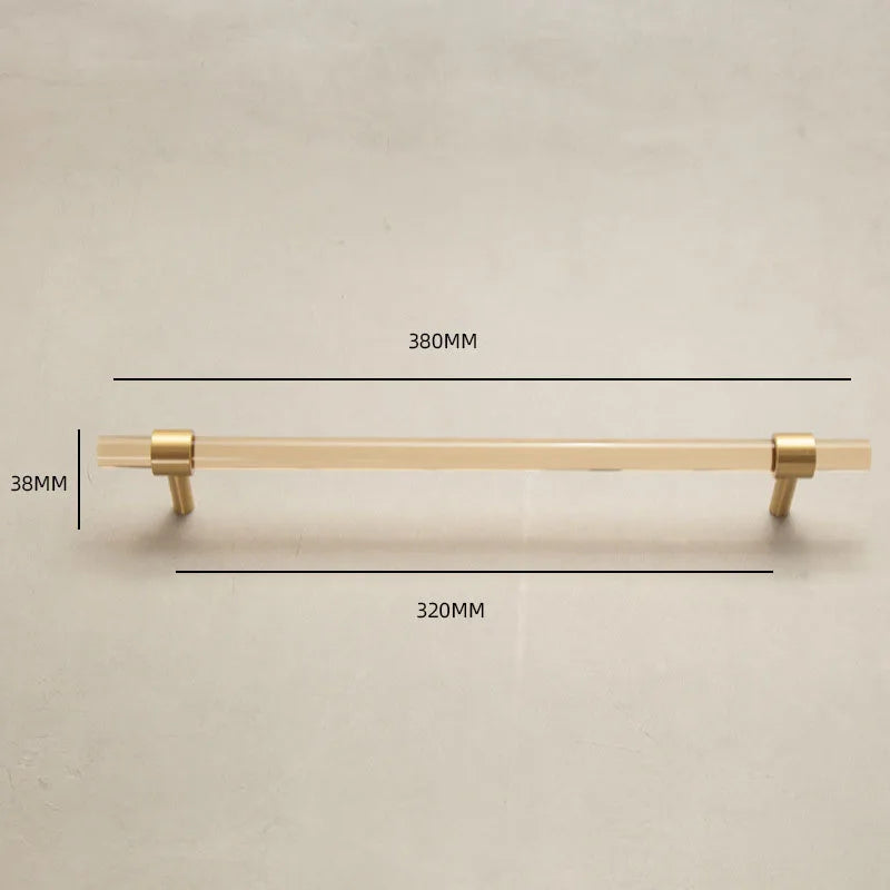 Champagne Acrylic and Brass Cupboard Handles – T-Bar Drawer Pulls for Bedroom and Bathroom 380mm Handles