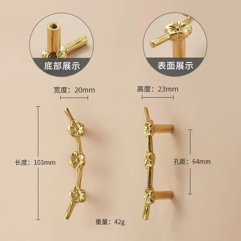 Luxury Brass Flower and Leaf Cabinet Handles – Chinese-Style Decorative Pulls for Wardrobes and Drawers 11 / 1 piece