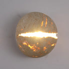 Retro Dinosaur Egg - Shaped Natural Stone Art Wall Lamp - Yellow Travertine Hemisphere Led Sconce