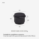 Black adjustable door stop diagram: 35 mm diameter, 30 mm height, black ring
