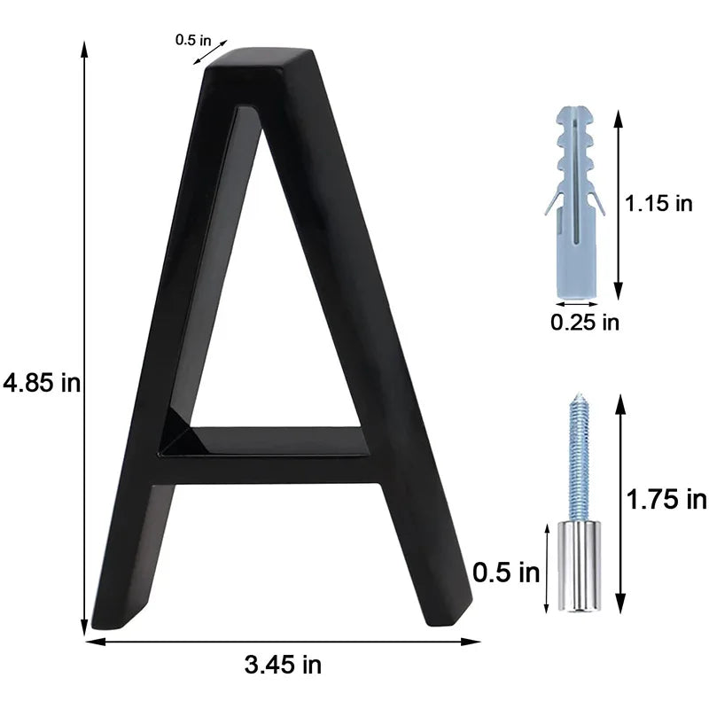 125mm 3D Black Zinc House Numbers – Arabic Numerals with Floating Doorplate Holder A / 125MM Brass Letters